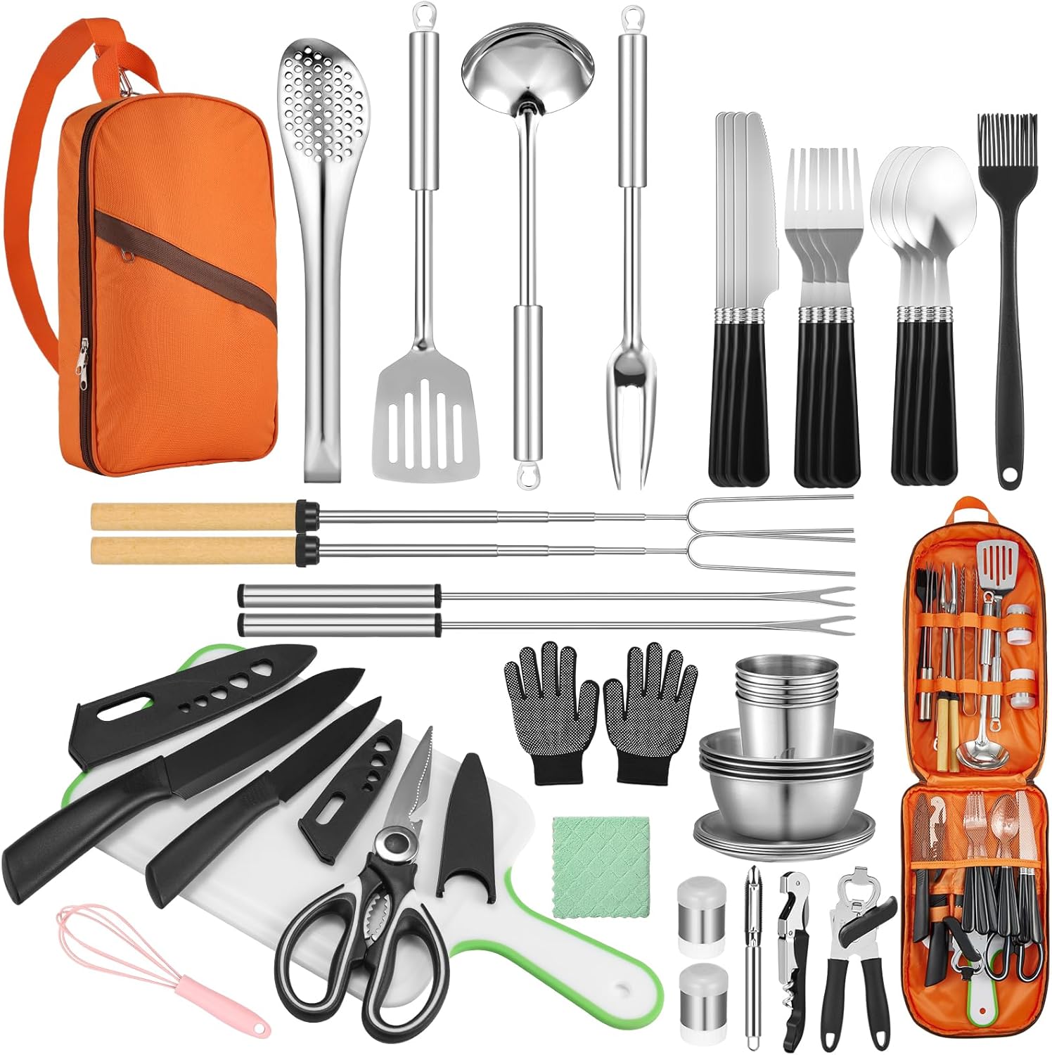 Outdoor Camping Kitchen Set - 45-Piece Camping Cookware Set - Stainless