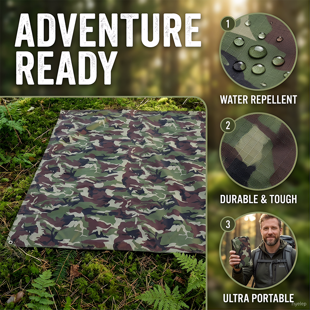 Outdoor Camping Tarp - 3-in-1 Multi-Functional Waterproof Tarp, Sunshade Canopy,