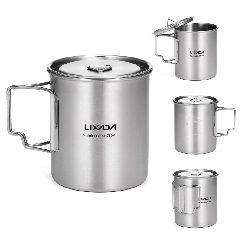Outdoor Camping Kitchen Set - Lixada 750ml Cup Outdoor Stainless Steel