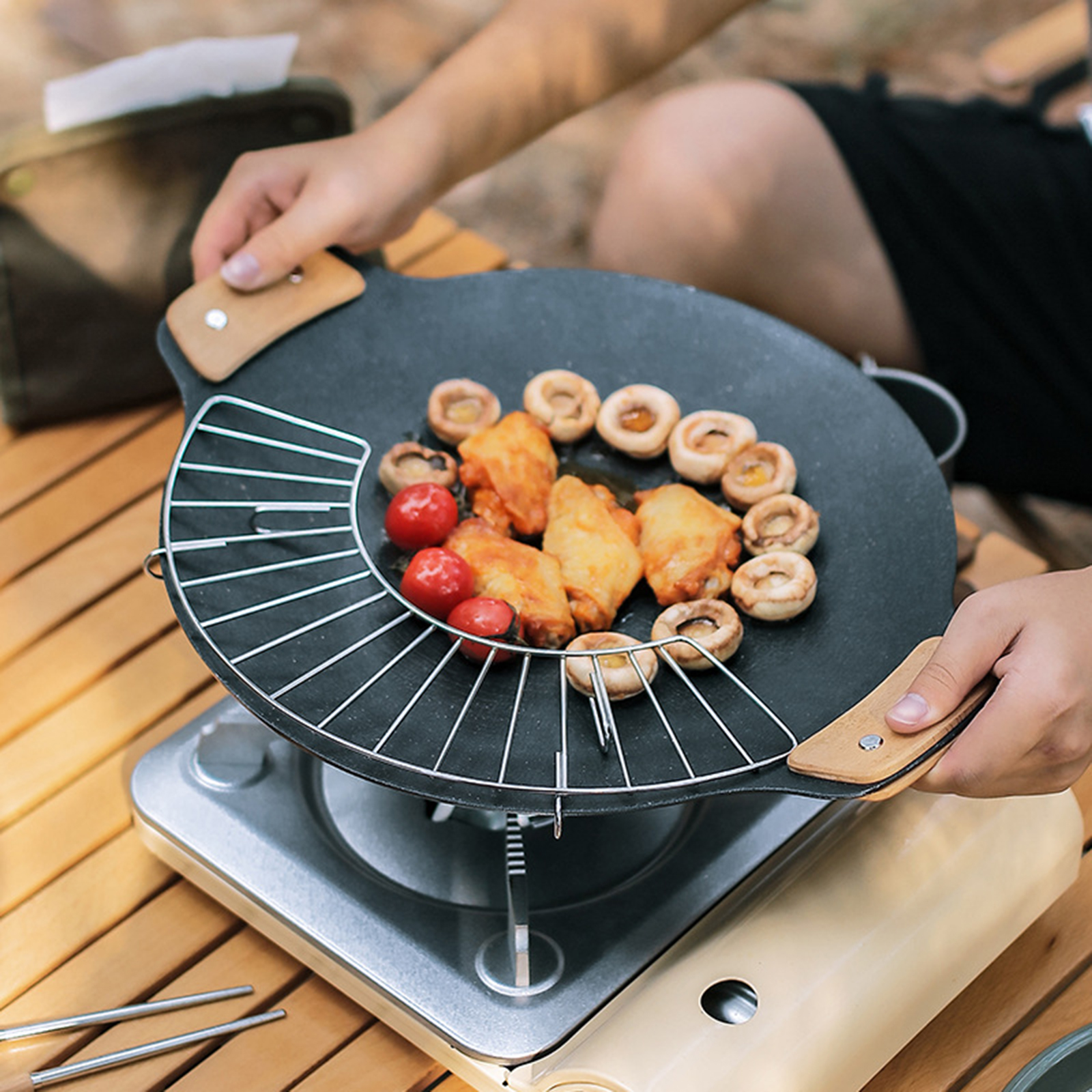 Outdoor Camping Stove Wood - Solid Wood Barbecue Pan Heat Resistant