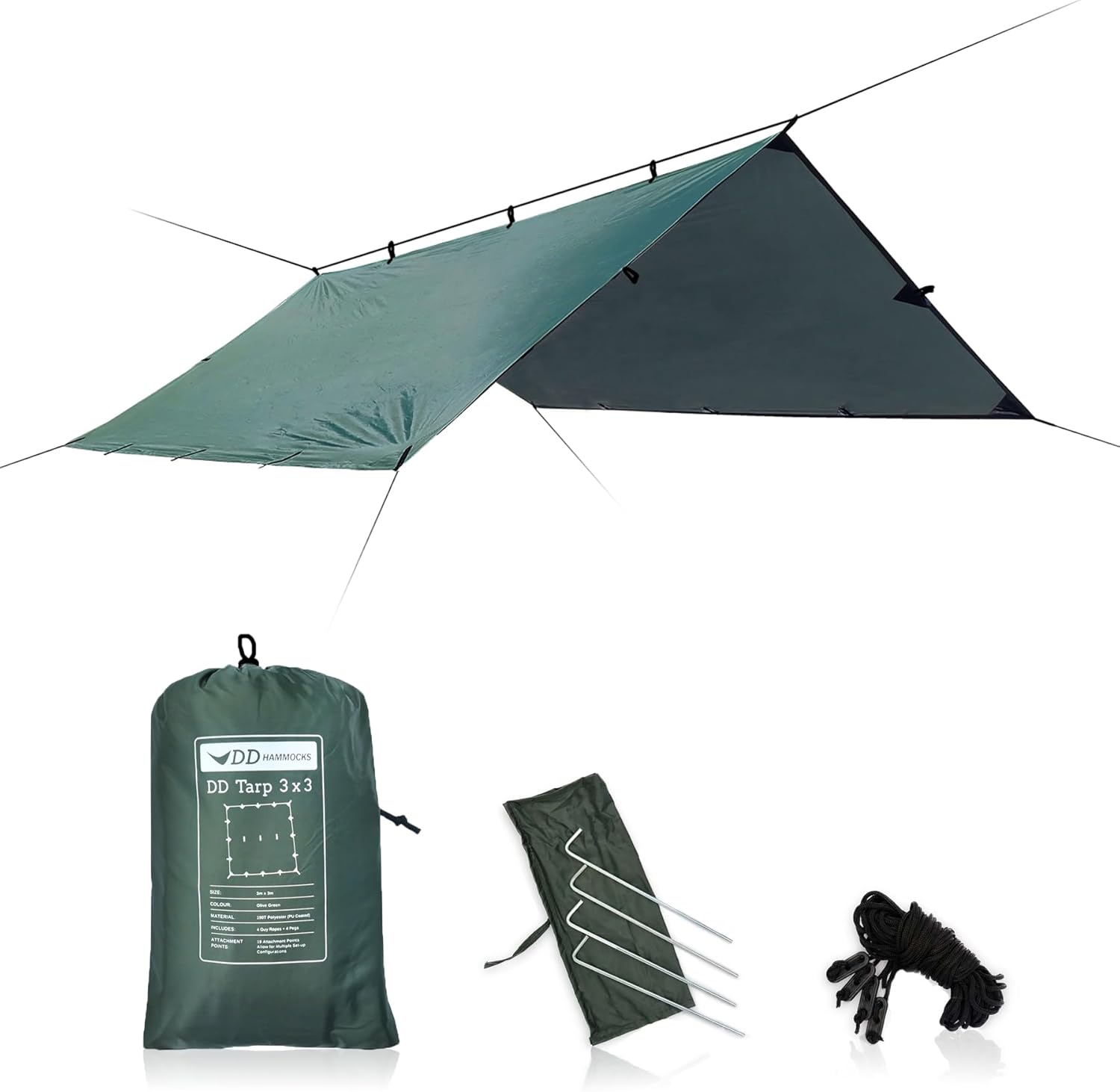 Outdoor Camping Tarp - 10ft x 10ft Olive Green Waterproof