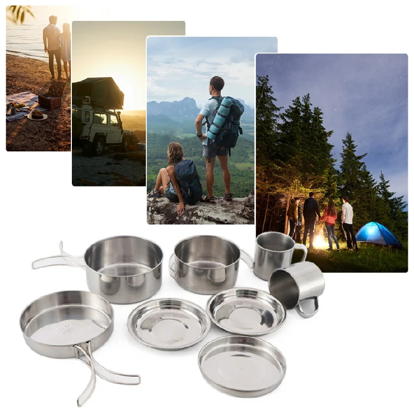 8pcs/Set Camping Cookware Mess - Outdoor Camping Kitchen Set ulasan dan harga