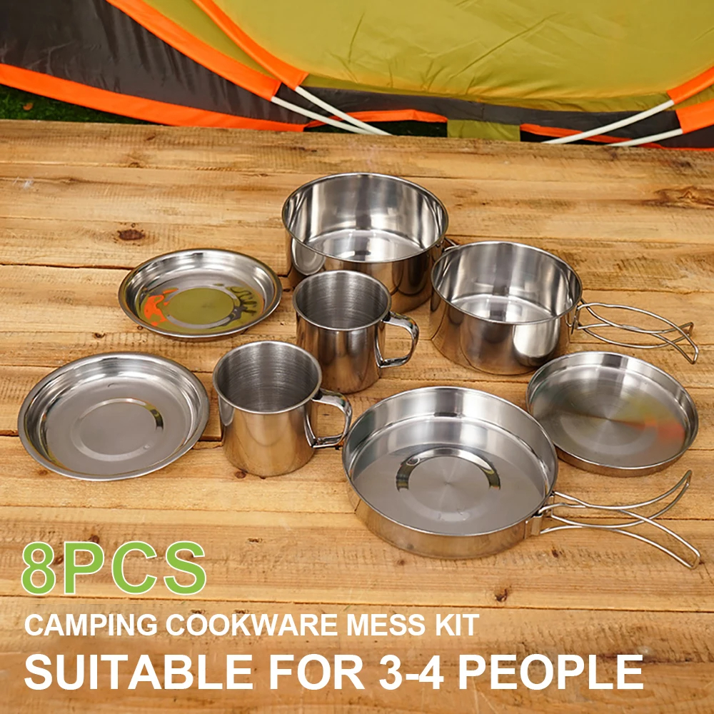 8pcs/Set Camping Cookware Mess - Outdoor Camping Kitchen Set ulasan dan harga