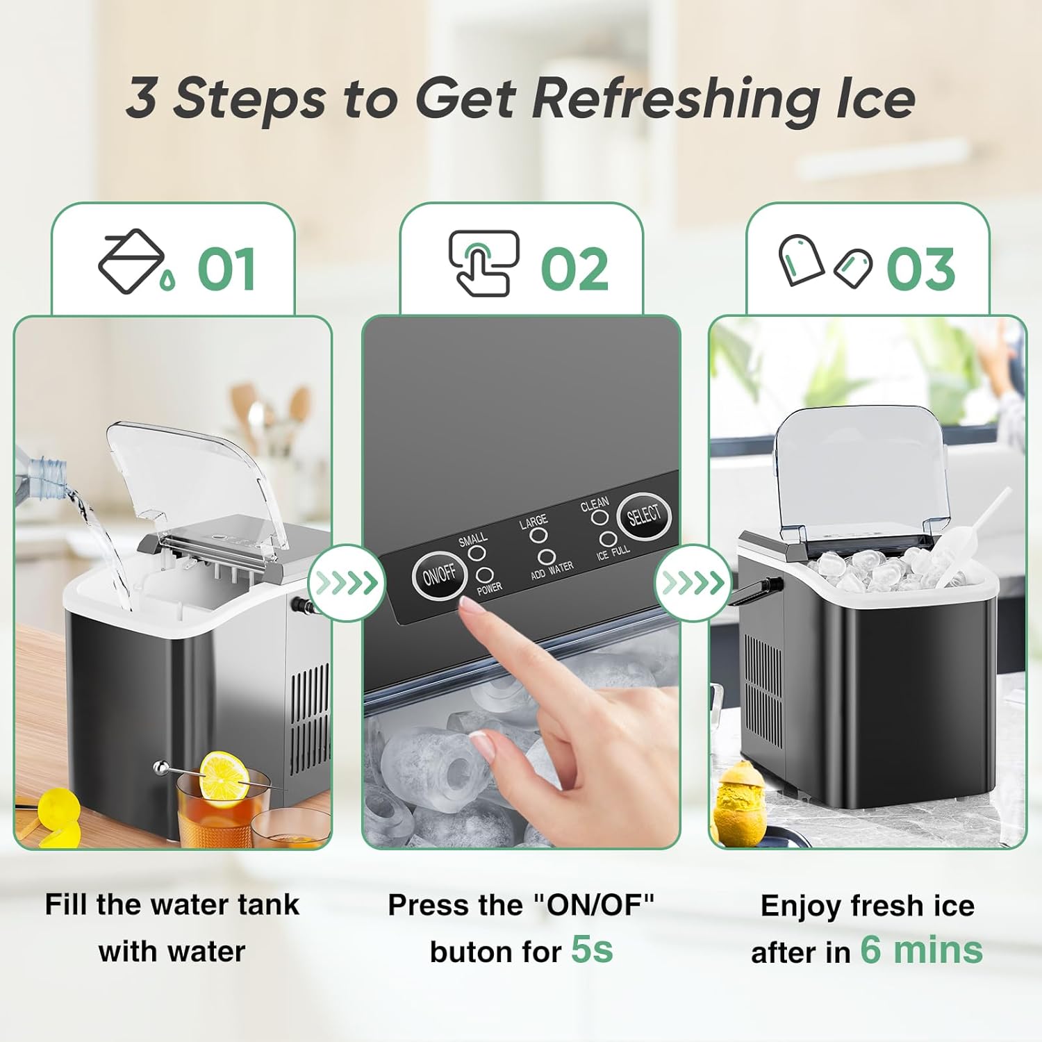 Portable Ice Maker, 26lbs/24H, - Kitchen Outdoor Camping ulasan dan harga