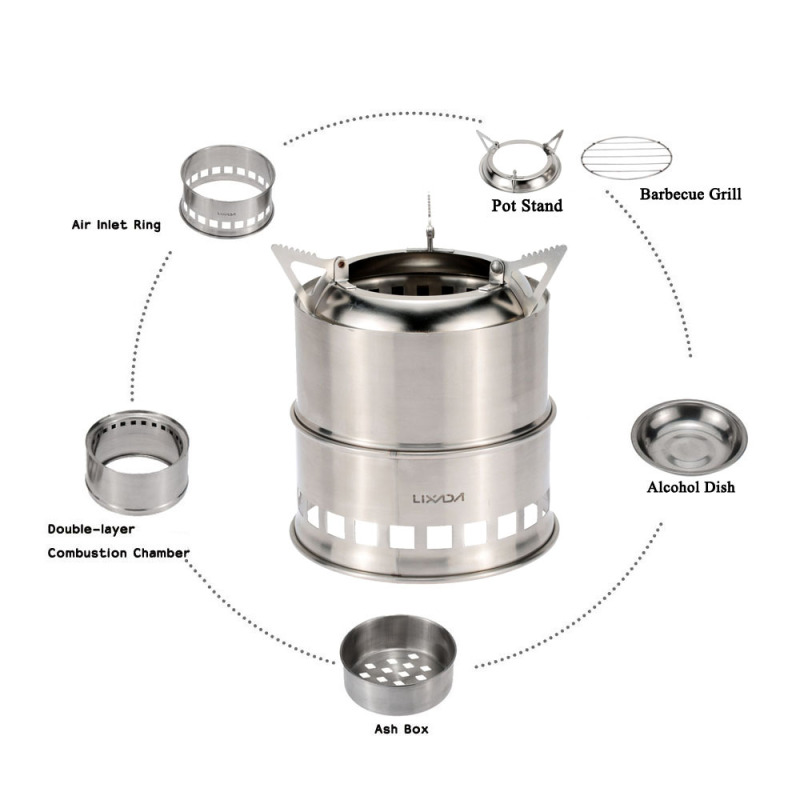 Lixada Stainless Steel Wood St - Outdoor Camping Stove Wood ulasan dan harga