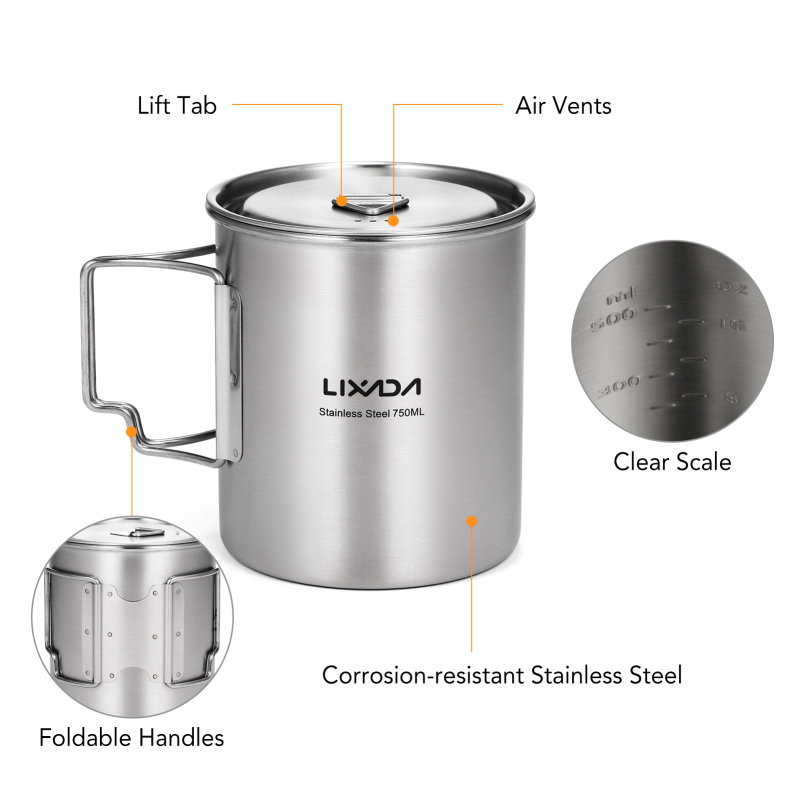 Lixada 750ml Cup Outdoor Stain - Outdoor Camping Kitchen Set ulasan dan harga