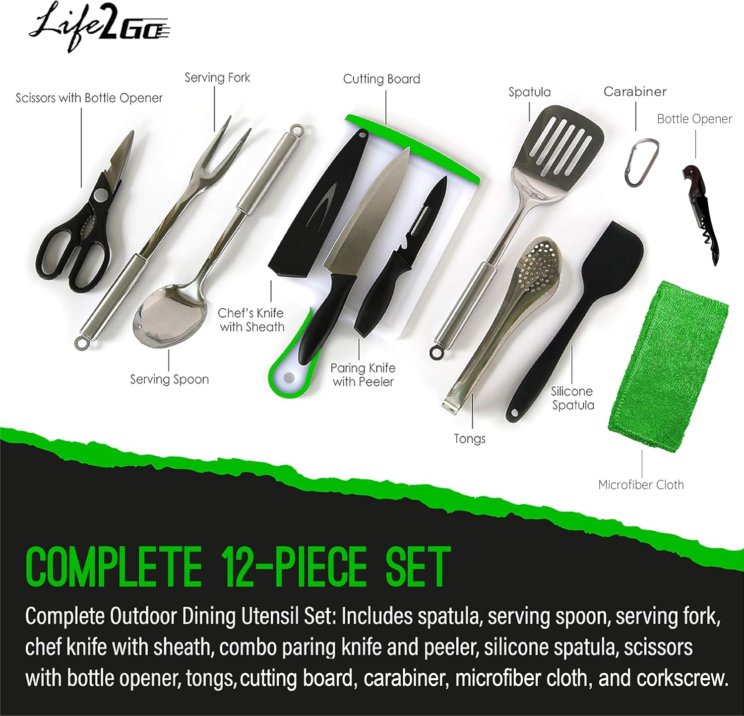 12 Pcs Camp Cooking Utensil Se - Outdoor Camping Kitchen Set ulasan dan harga